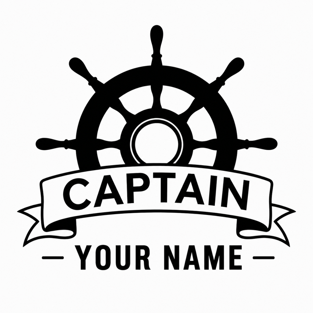 Optional custom name engraving design below captain ship wheel banner