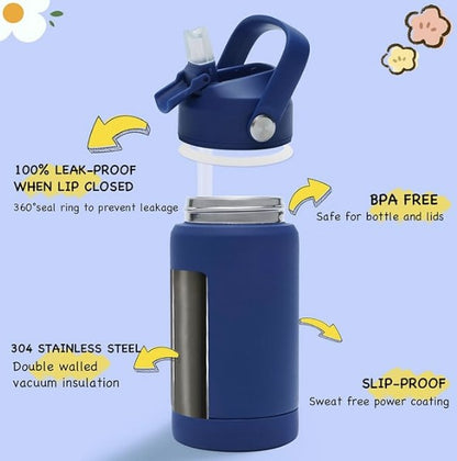 12oz Kids Insulated Water Bottle, Leak-proof Toddler Cup With Straws Lids, Kids Water Bottles For School Boys Girls, Stainless Steel Vacuum Insulated Bottle For Kids, BPA Free