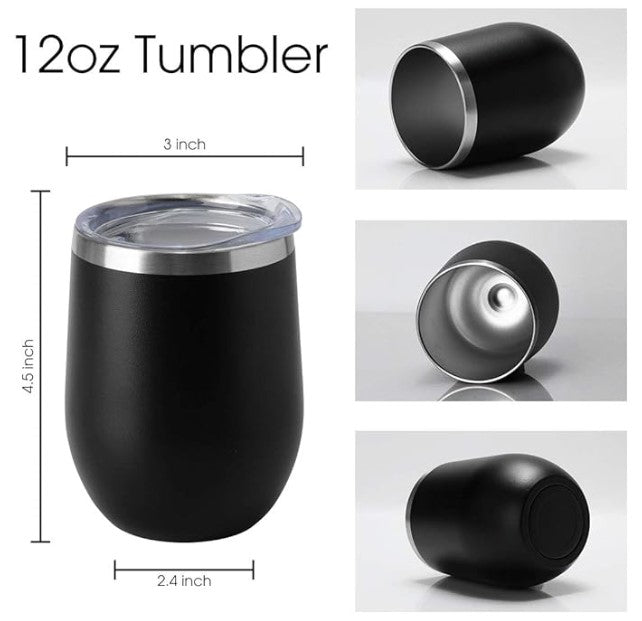 12oz Wine Tumbler with Lid Stemless Wine Glasses Double Wall Vacuum Travel Mugs stainless steel Coffee Cup for Cold & Hot Drinks Wine Coffee Cocktails Beer