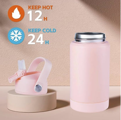 12oz Kids Insulated Water Bottle, Leak-proof Toddler Cup With Straws Lids, Kids Water Bottles For School Boys Girls, Stainless Steel Vacuum Insulated Bottle For Kids, BPA Free