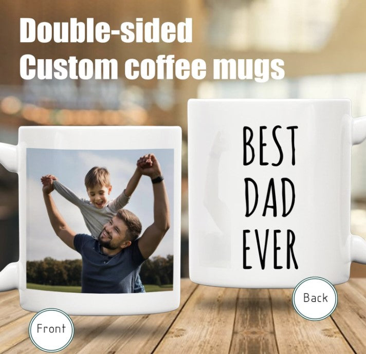 Personalized Coffee Mug, Custom Picture Text or Logo Ceramic Mug, Customized Gift for Men & Women, Taza Personalizada with Photo and Words, Customizable 11 Oz Tea Cup | White