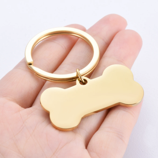 Stainless Steel Blank Dog Bone Tag Keychain Charm Personalized One side or Two sides multiple colors.