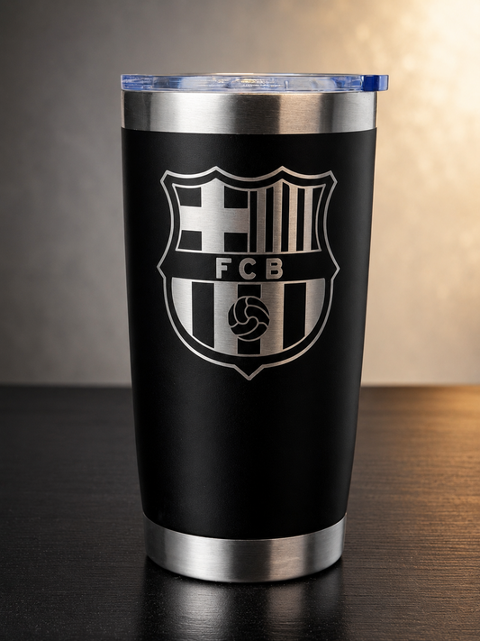 Black Barcelona football-inspired 20 oz engraved tumbler