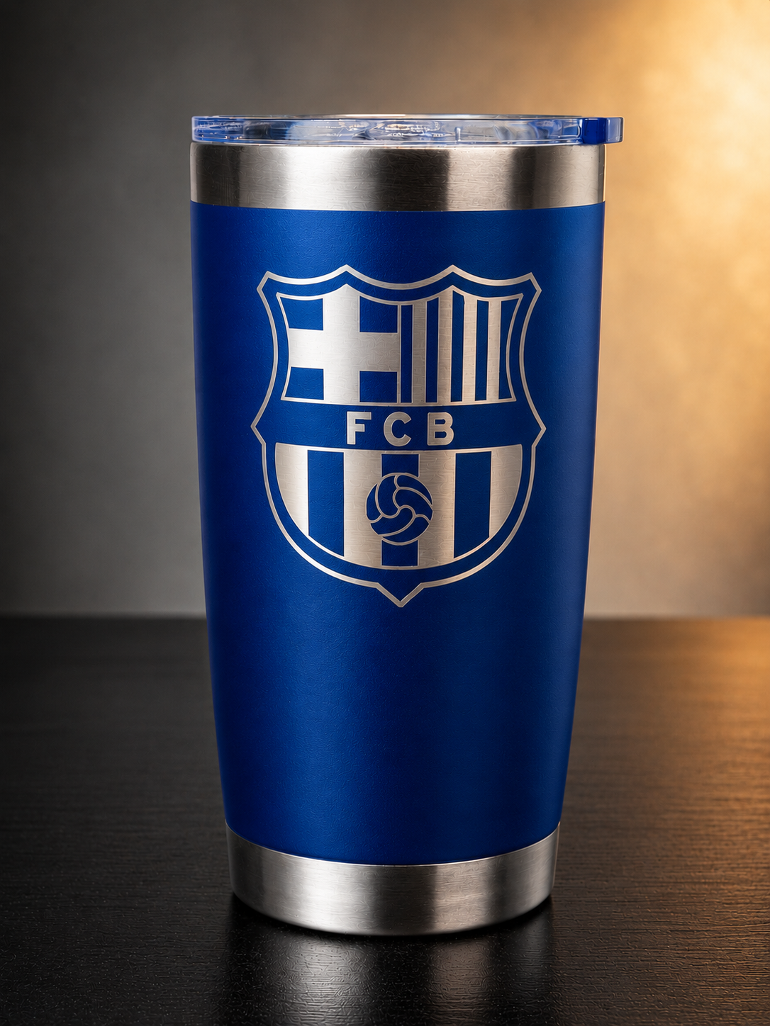 Blue Barcelona football-inspired 20 oz engraved tumbler