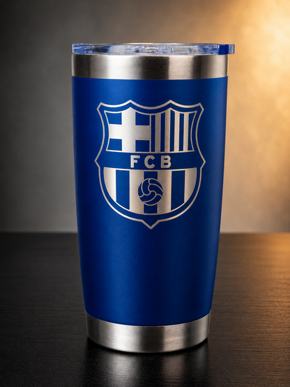 Blue Barcelona football-inspired 20 oz engraved tumbler