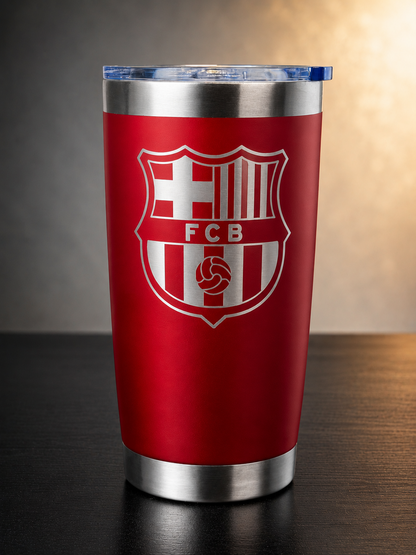 Red Barcelona football-inspired 20 oz engraved tumbler