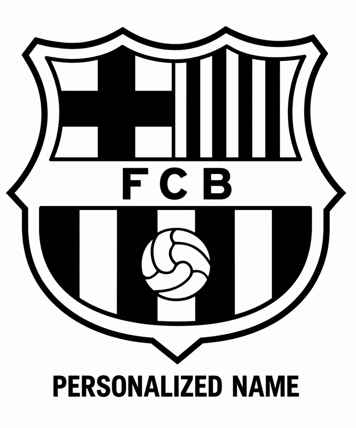 Black and white design example showing optional personalized name placement