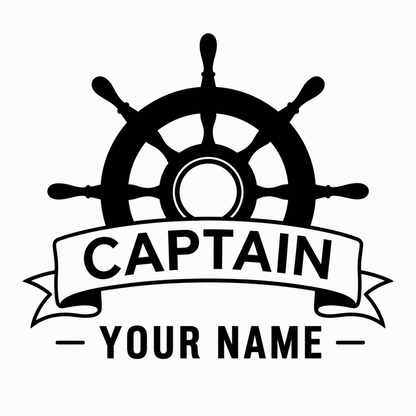 Optional custom name engraving design below captain ship wheel banner