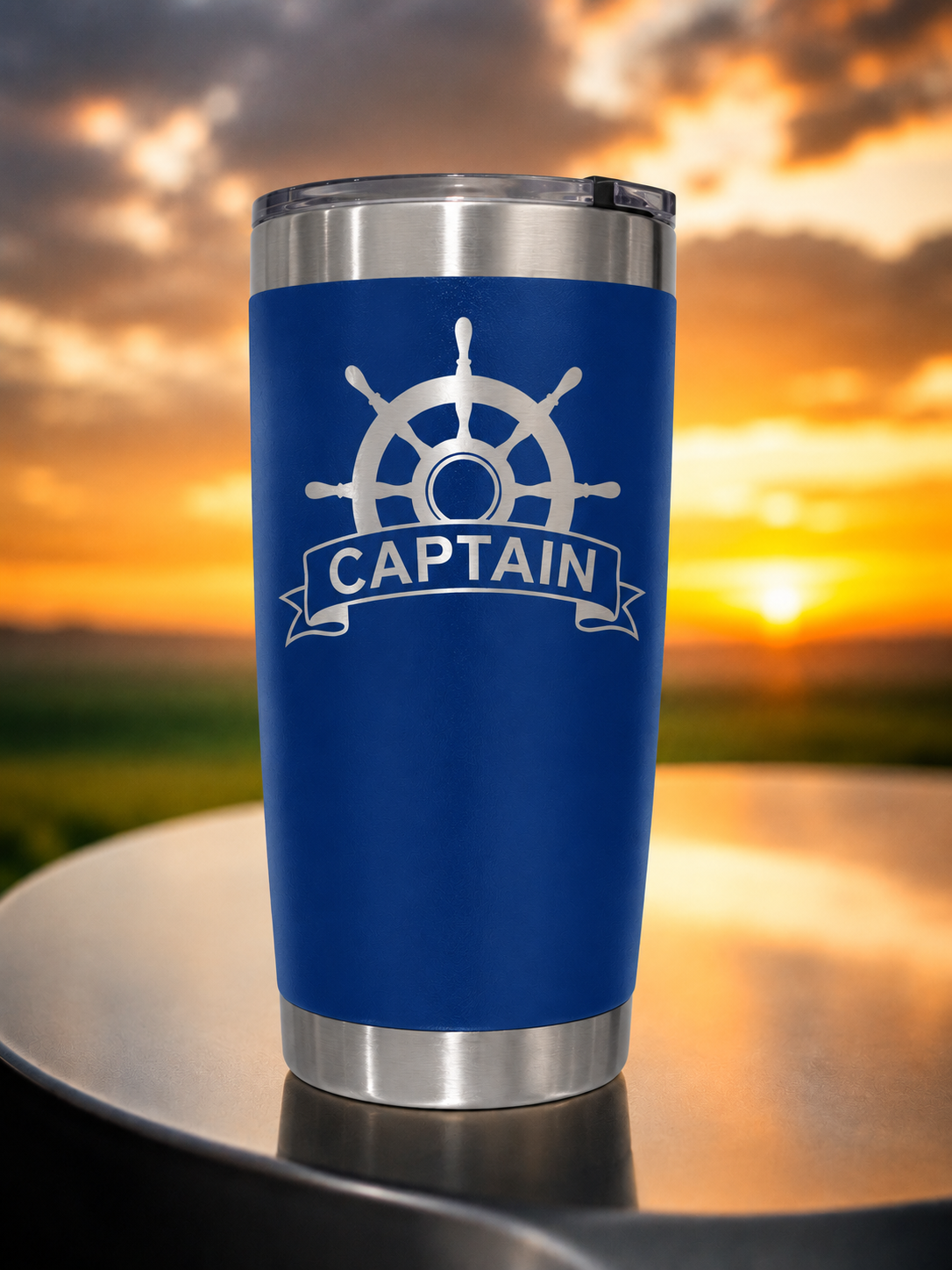 Blue Captain nautical ship's wheel 20 oz custom engraved tumbler
