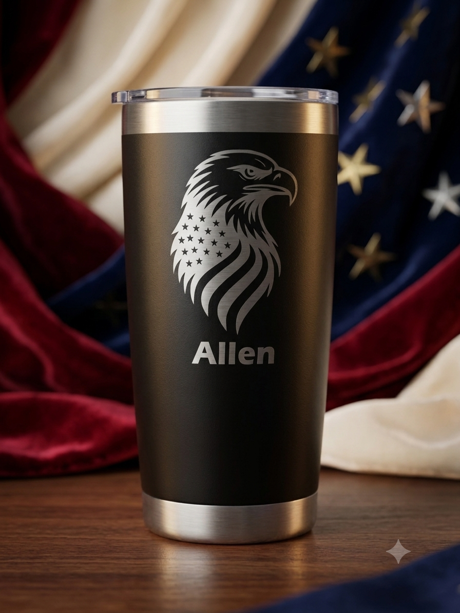 Black Eagle Flag 20 oz personalized engraved tumbler with example name Allen