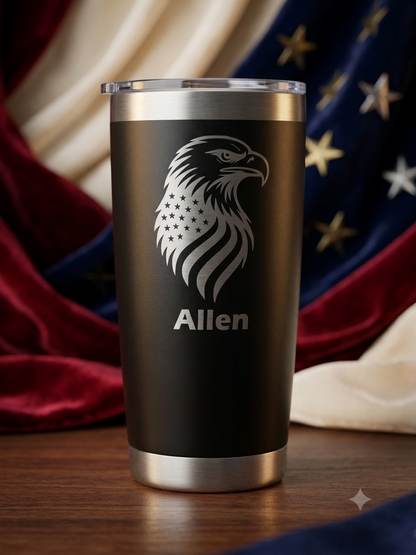 Black Eagle Flag 20 oz personalized engraved tumbler with example name Allen