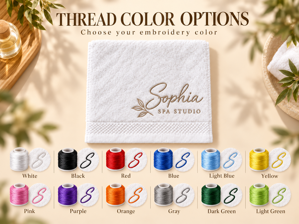 Twelve embroidery thread colors available for personalized washcloth