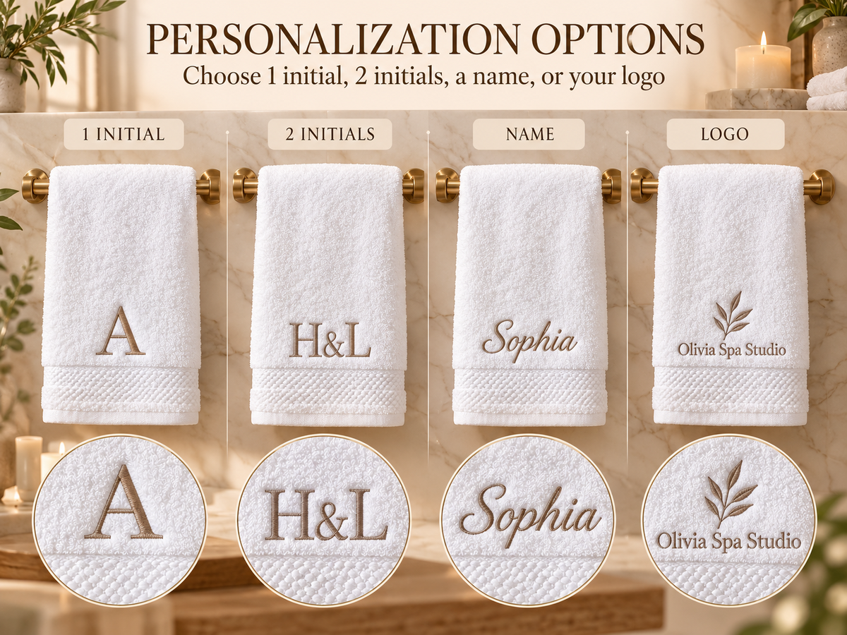 Embroidery design choices one initial two initials custom name and custom logo