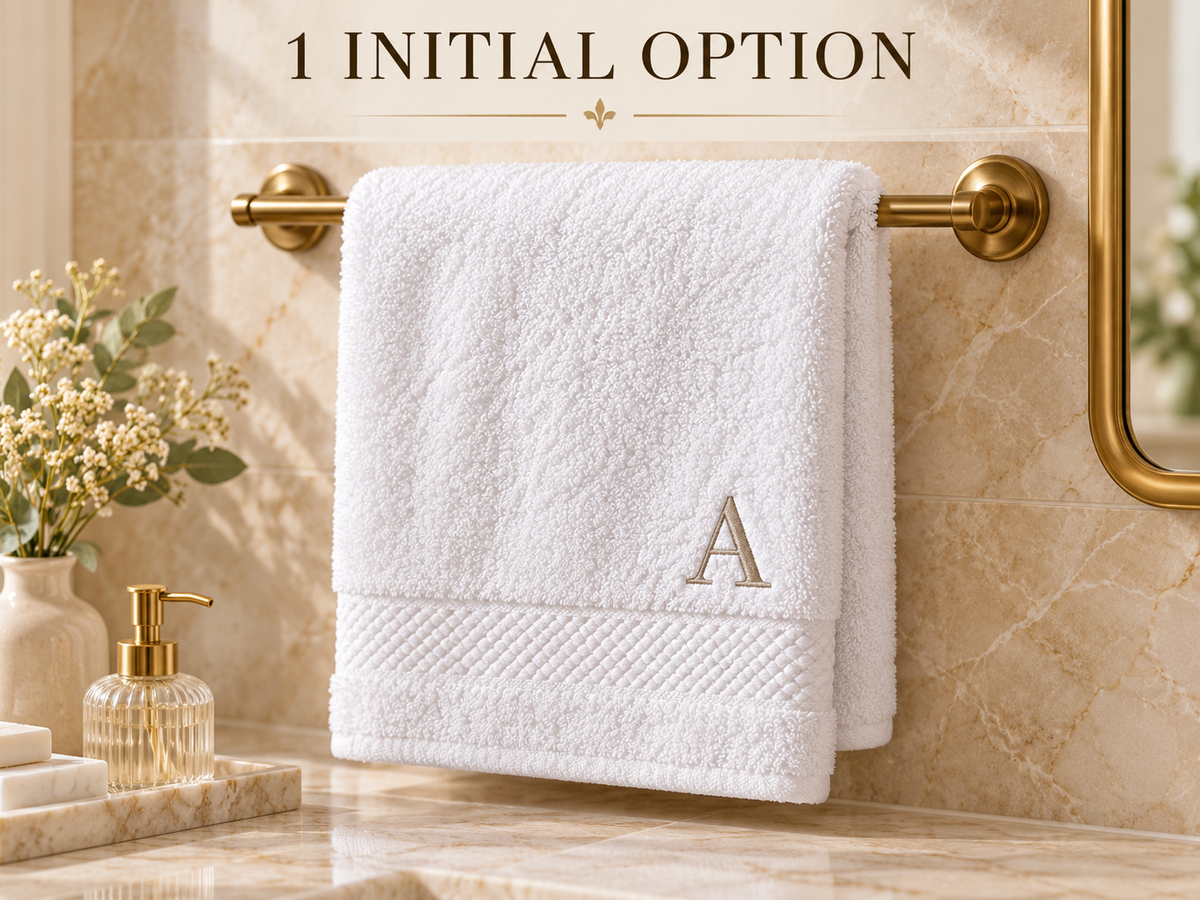 One initial monogram embroidery on white washcloth
