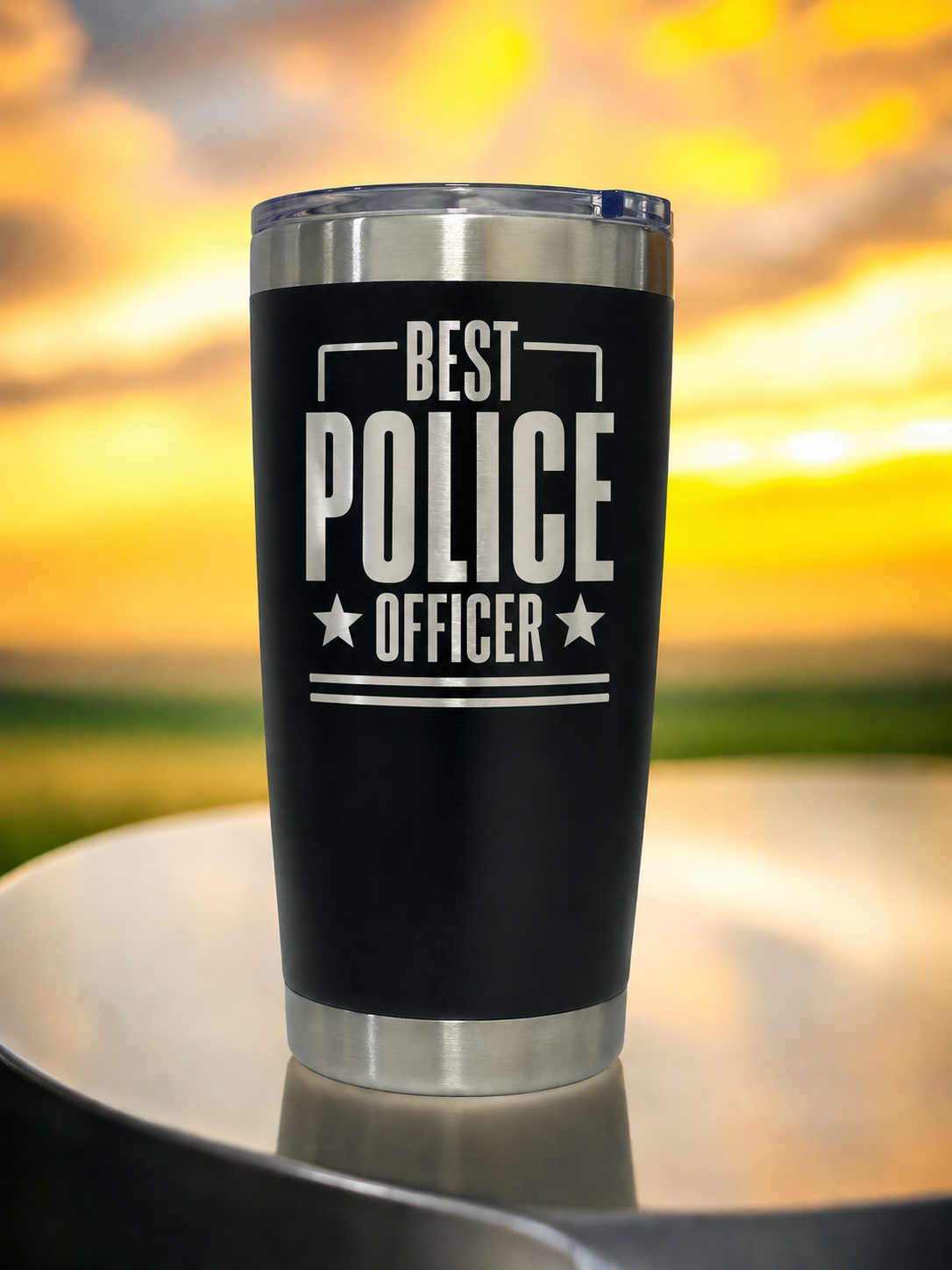Black Best Police Officer engraved tumbler