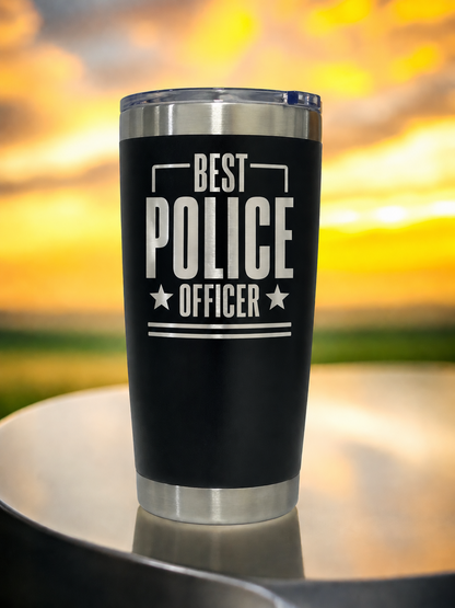 Black Best Police Officer engraved tumbler