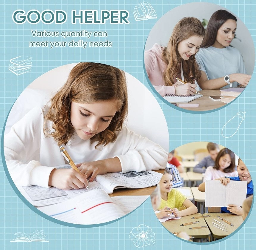 Bamboo Pens Wood Natural Engraving Retractable Bamboo Pen with Extra Black Ink Refills Ballpoint Pen Journaling Pen, Gift for Graduation.