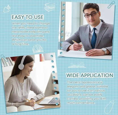 Bamboo Pens Wood Natural Engraving Retractable Bamboo Pen with Extra Black Ink Refills Ballpoint Pen Journaling Pen, Gift for Graduation.