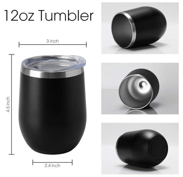 12oz Wine Tumbler with Lid Stemless Wine Glasses Double Wall Vacuum Travel Mugs stainless steel Coffee Cup for Cold & Hot Drinks or Wine.