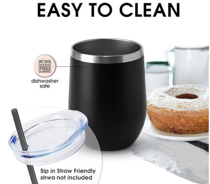12oz Wine Tumbler with Lid Stemless Wine Glasses Double Wall Vacuum Travel Mugs stainless steel Coffee Cup for Cold & Hot Drinks or Wine.
