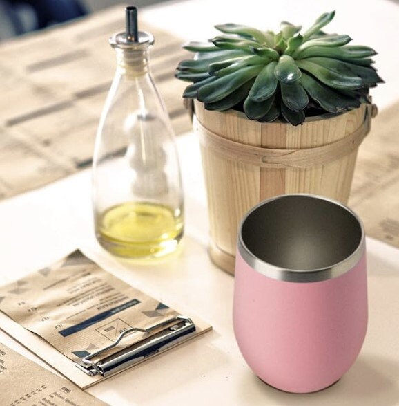 12oz Wine Tumbler with Lid Stemless Wine Glasses Double Wall Vacuum Travel Mugs stainless steel Coffee Cup for Cold & Hot Drinks or Wine.