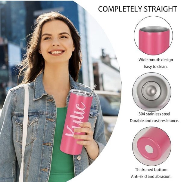 20 Oz Straight Skinny Tumblers, Individually Gift Boxed Stainless Steel Slim Skinny Tumbler Set Bulk, Insulated Slim Thin Travel Tumbler.