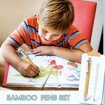 Bamboo Pens Wood Natural Engraving Retractable Bamboo Pen with Extra Black Ink Refills Ballpoint Pen Journaling Pen, Gift for Graduation.