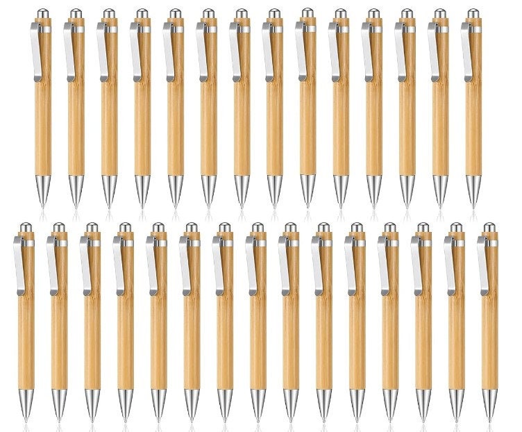 Bamboo Pens Wood Natural Engraving Retractable Bamboo Pen with Extra Black Ink Refills Ballpoint Pen Journaling Pen, Gift for Graduation.