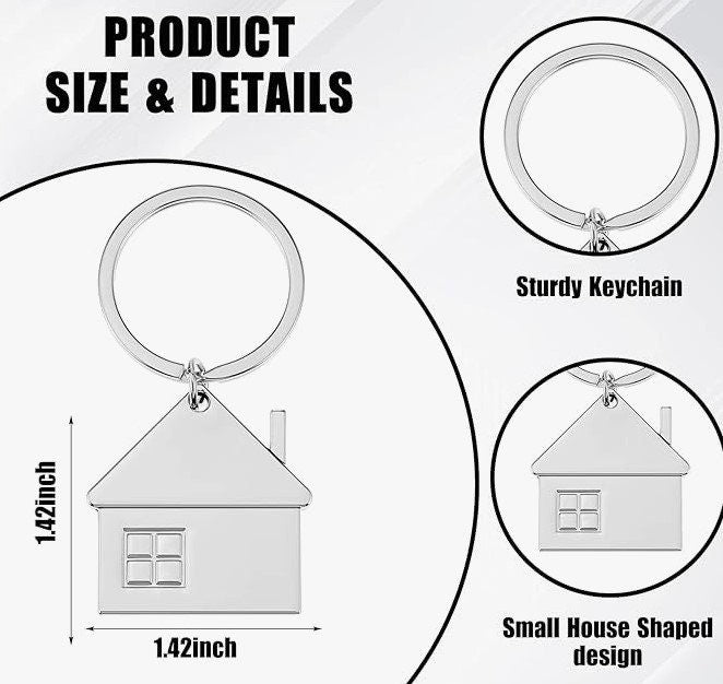 Pair of Personalized House Key Chain House Shaped Pendant Keychains Home Keychain Set Cute House with Window Key Charm Metal Keyring Gift