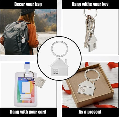 Pair of Personalized House Key Chain House Shaped Pendant Keychains Home Keychain Set Cute House with Window Key Charm Metal Keyring Gift