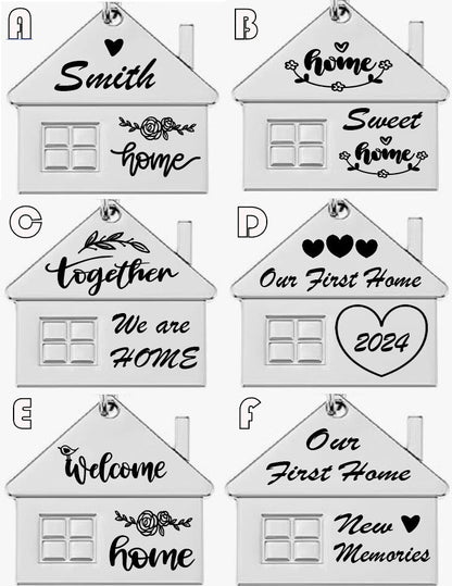 Pair of Personalized House Key Chain House Shaped Pendant Keychains Home Keychain Set Cute House with Window Key Charm Metal Keyring Gift