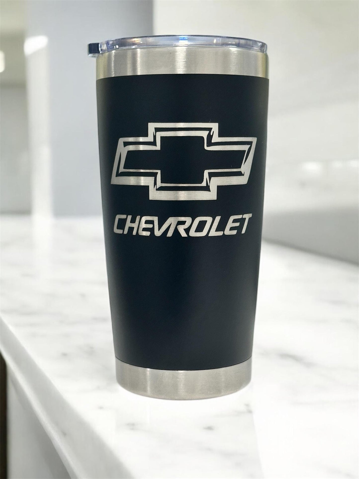 Chevrolet 20oz Stainless Steel Tumbler: Powder Coated, Vacuum Insulated