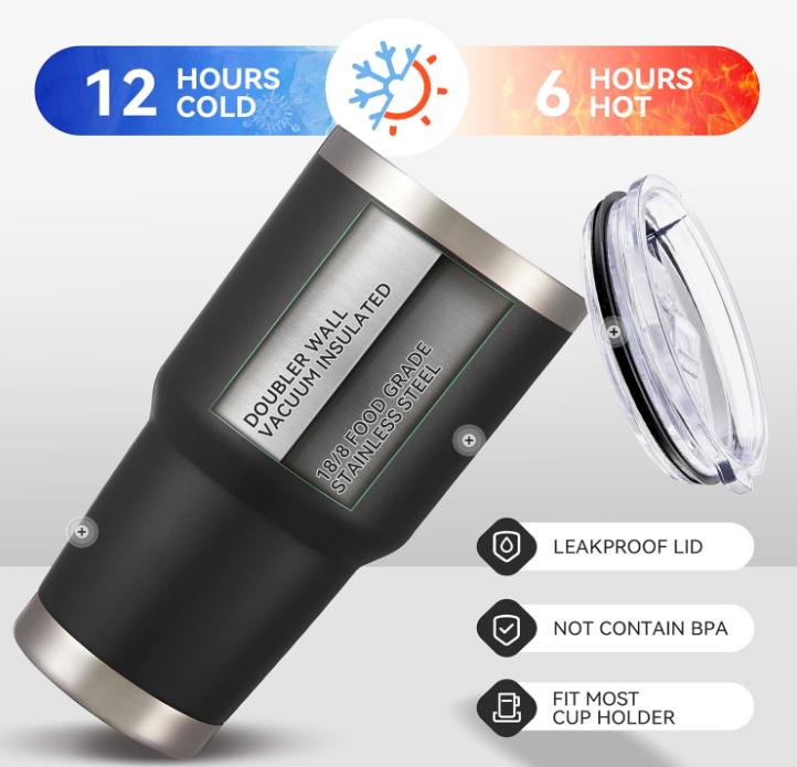 AUDI 30oz Tumbler: Stainless Steel, Double Wall Insulated