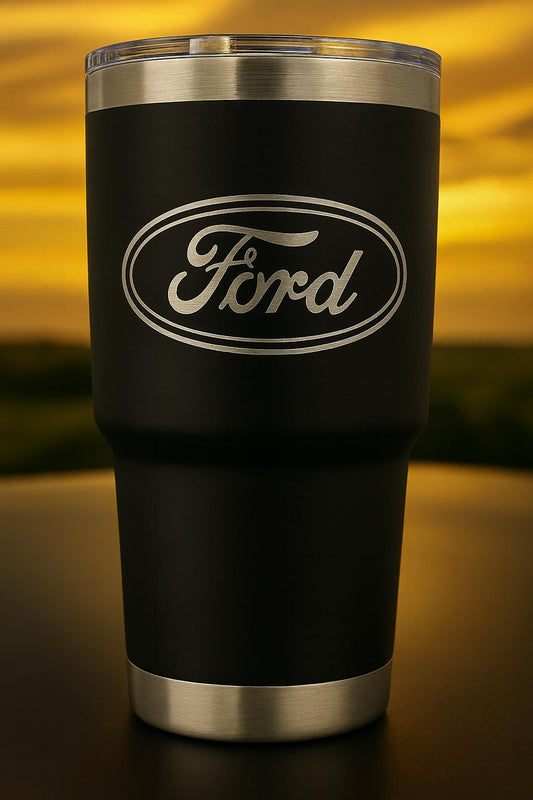 Ford 30 oz Tumbler: Powder Coated Stainless Steel, Vacuum Insulated