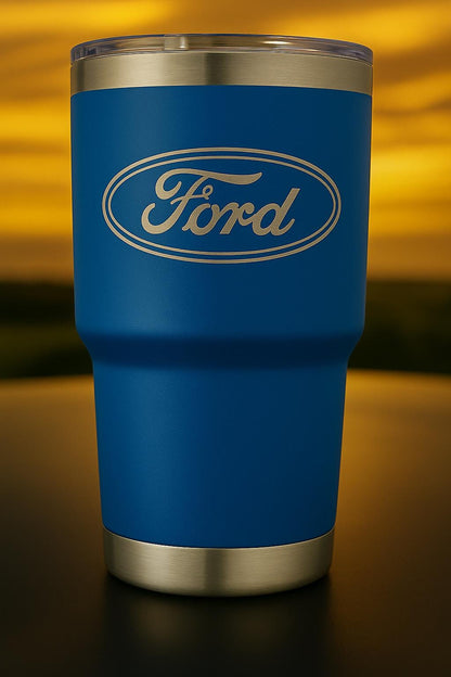 Ford 30 oz Tumbler: Powder Coated Stainless Steel, Vacuum Insulated