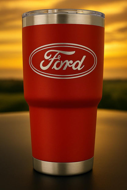 Ford 30 oz Tumbler: Powder Coated Stainless Steel, Vacuum Insulated