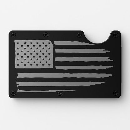 Engraved American Flag Metal Wallet: Slim RFID Blocking Card Holder