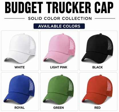 Cap color options: White, Light Pink, Black, Royal Blue, Green and Red